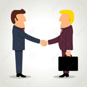 27968641-Simple-cartoon-of-businessmen-shaking-hands-Stock-Vector